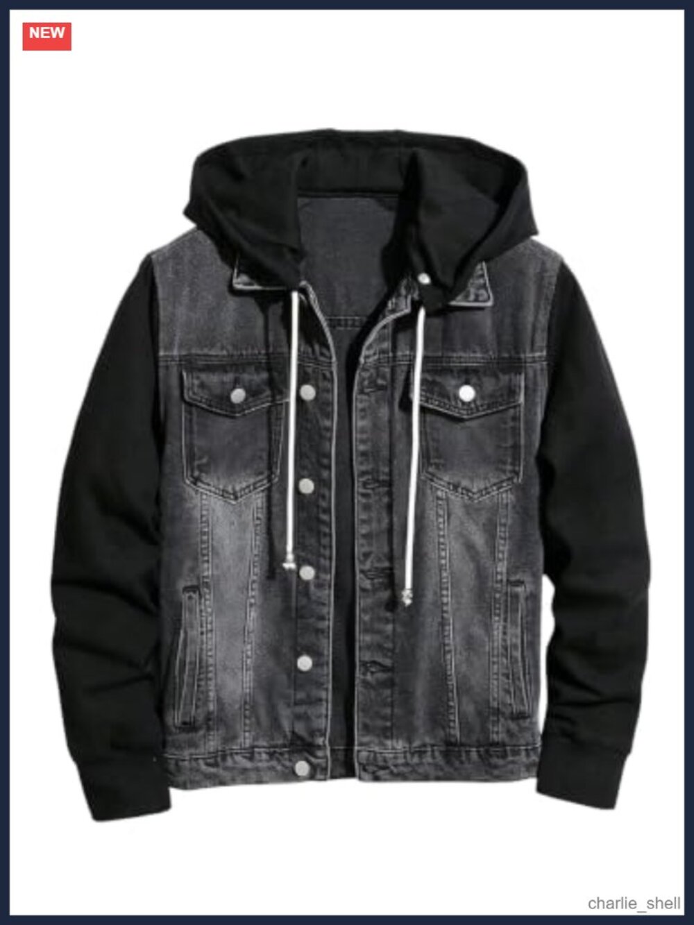 Men's Hooded Denim Jacket 2 in 1 Button Front Jean Coat Long Sleeve